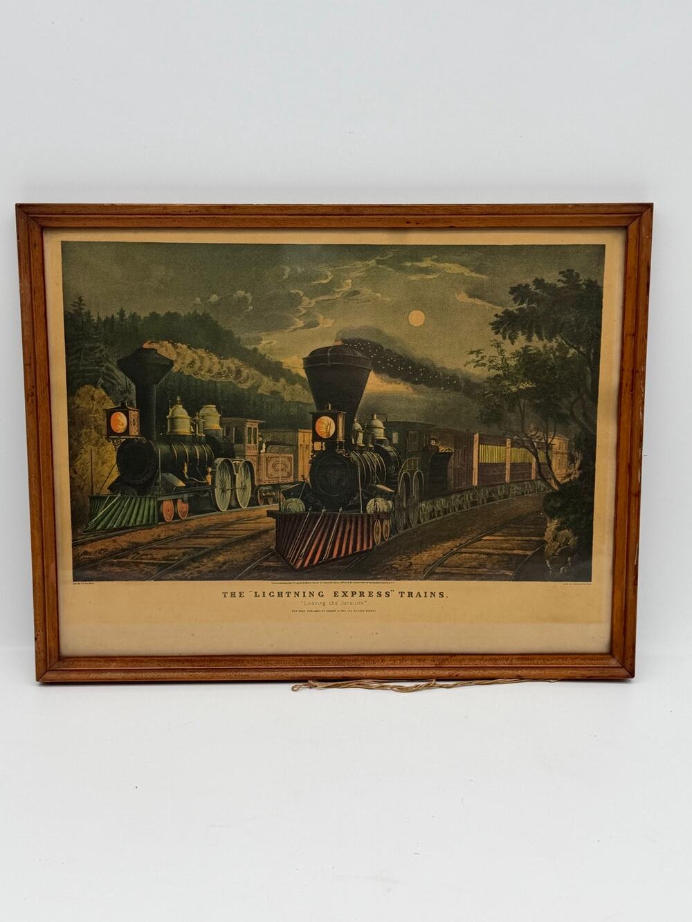 Vintage Currier & Ives "The Lightning Express Trains" Framed Print - 14”x12”